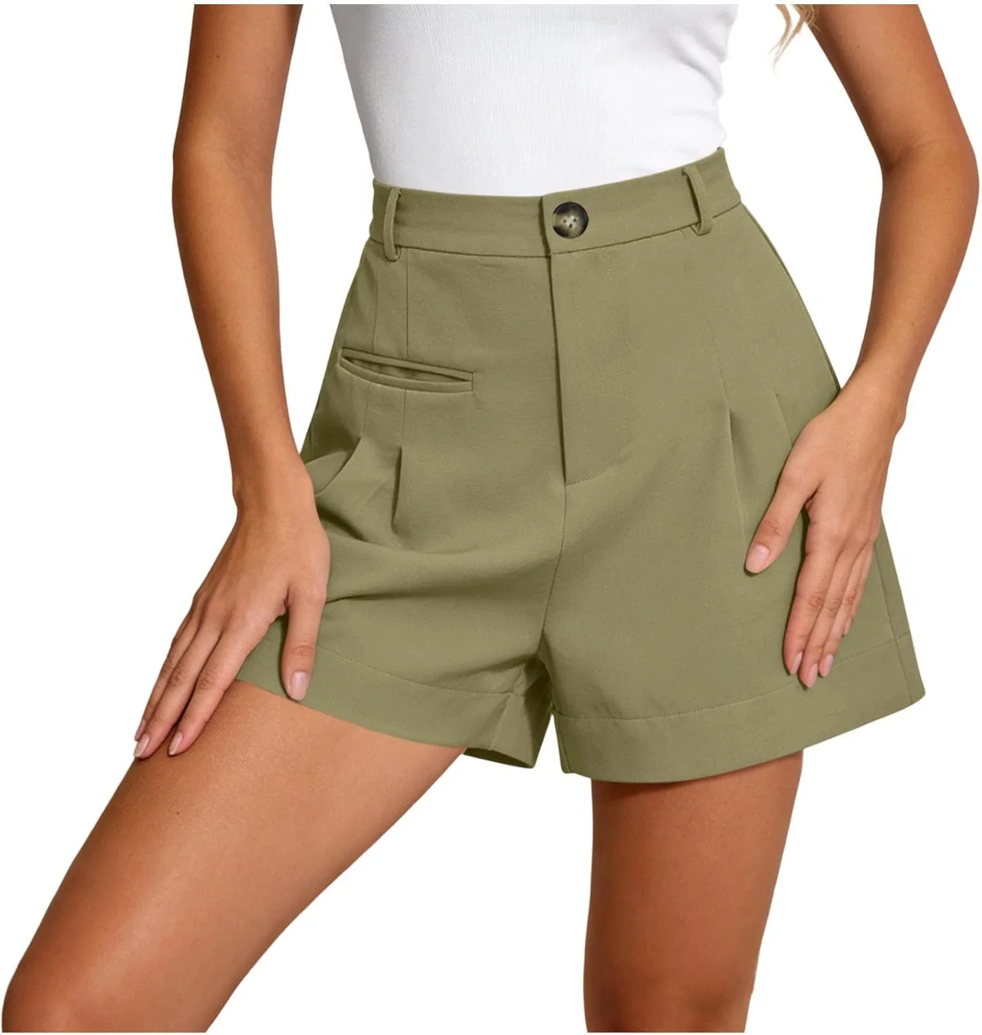 Шорты женские с высокой талией на резинке, Army Green