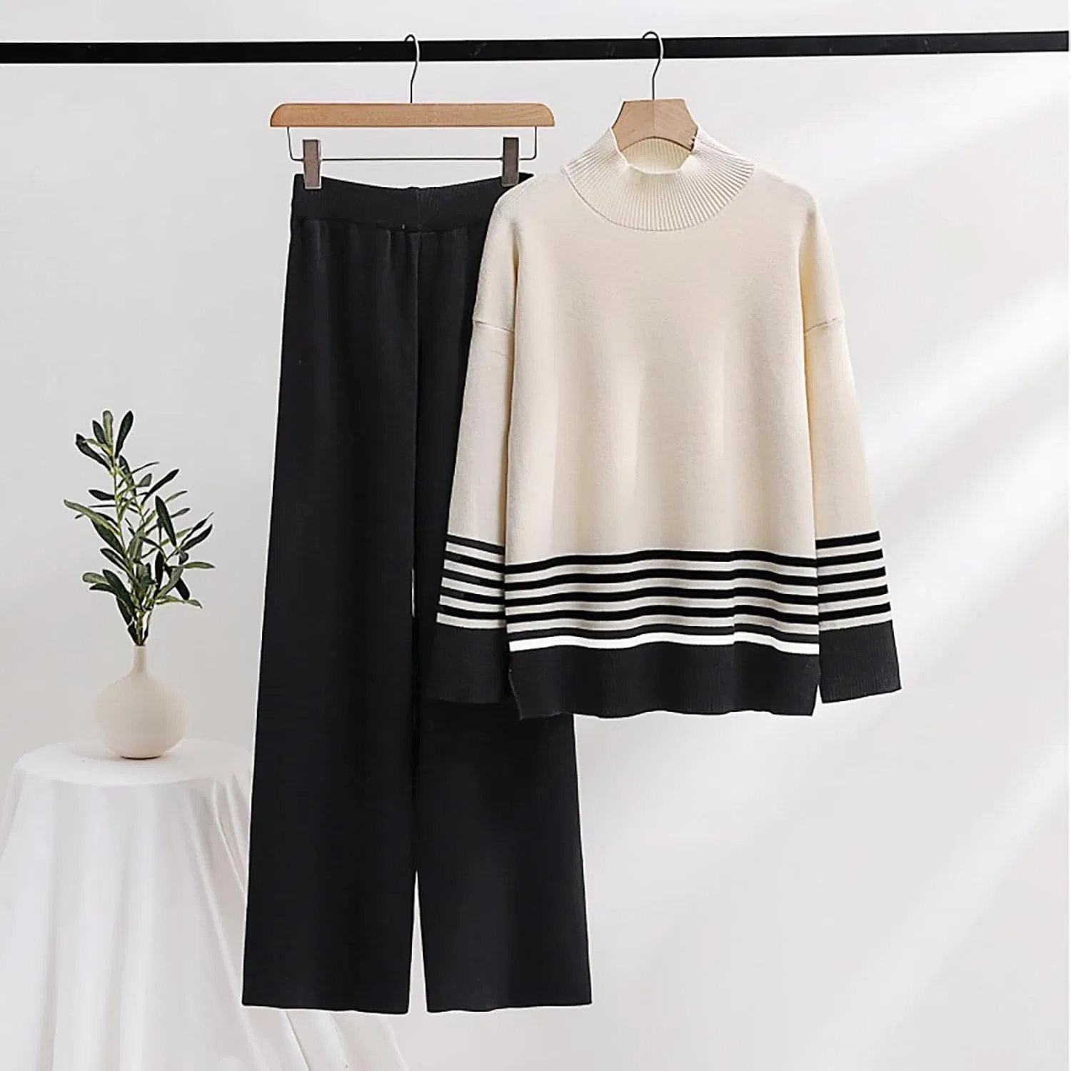 Женский спортивный костюм Ribbed Knit, Generic, черный — фото 2