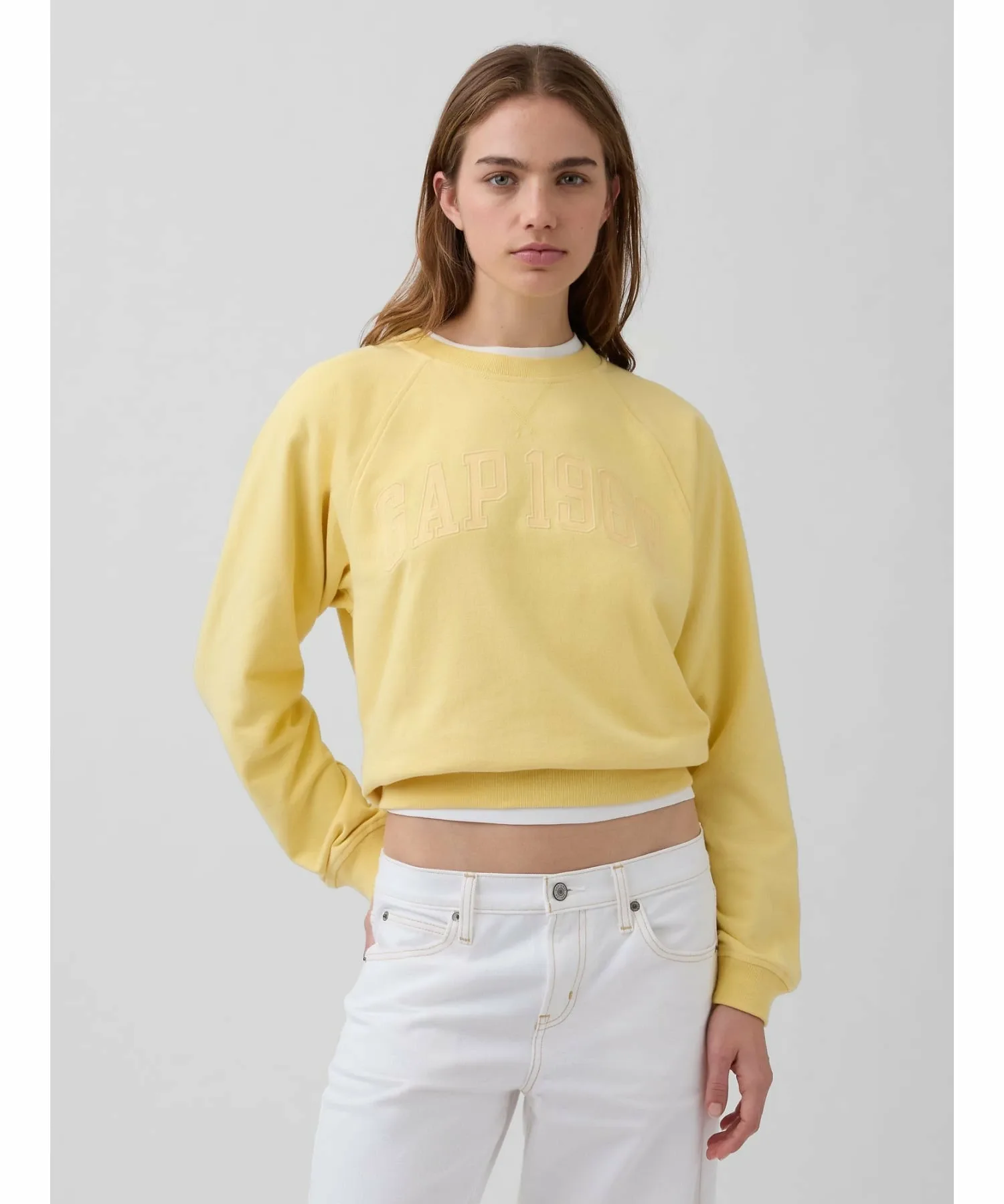 (W) Толстовка с французским махровым трикотажным рукавом и логотипом GAP, HAVANA_YELLOW