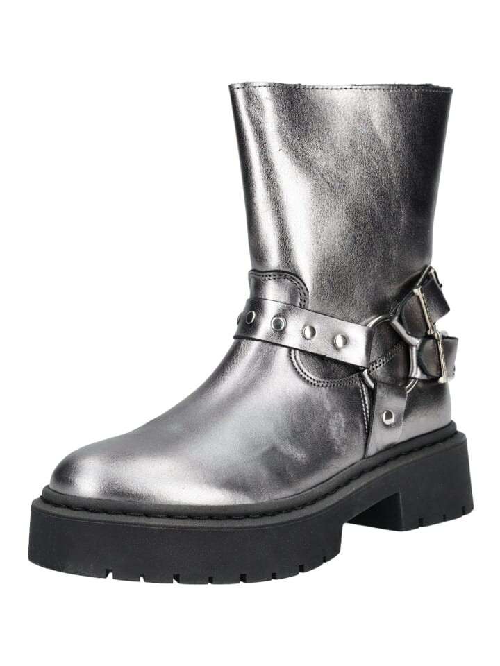 Ботинки женские Steve Madden Stiefel кожаные с эффектом металлик, серебряный