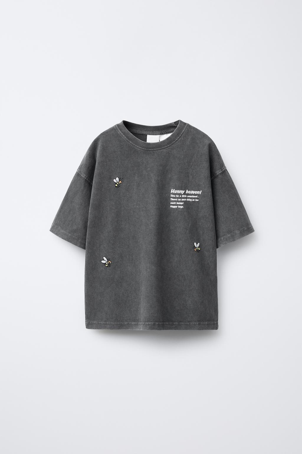 

Выцветшая футболка с винни-пухом disney ZARA, антрацитовый серый