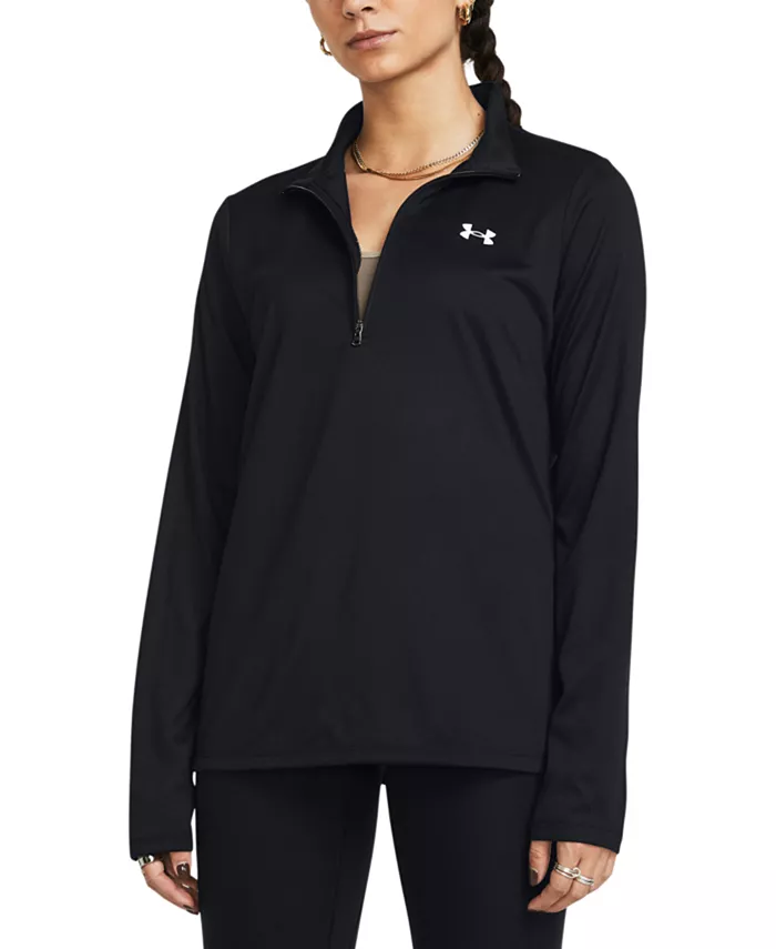 

Женский однотонный технологичный топ с полумолнией и логотипом Under Armour, черный