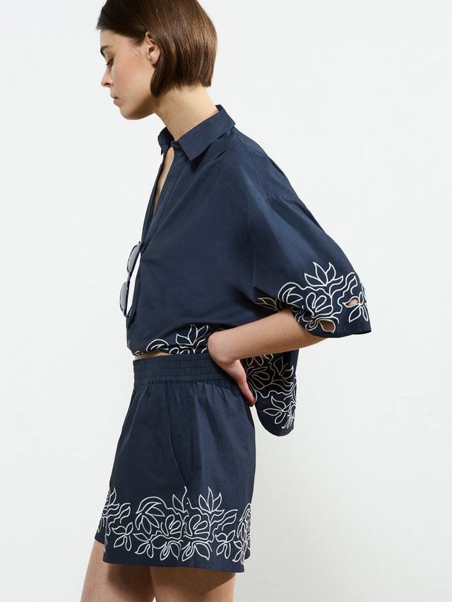 

Хлопковая блуза Alissa с застежкой сверху French Connection, Navy/White