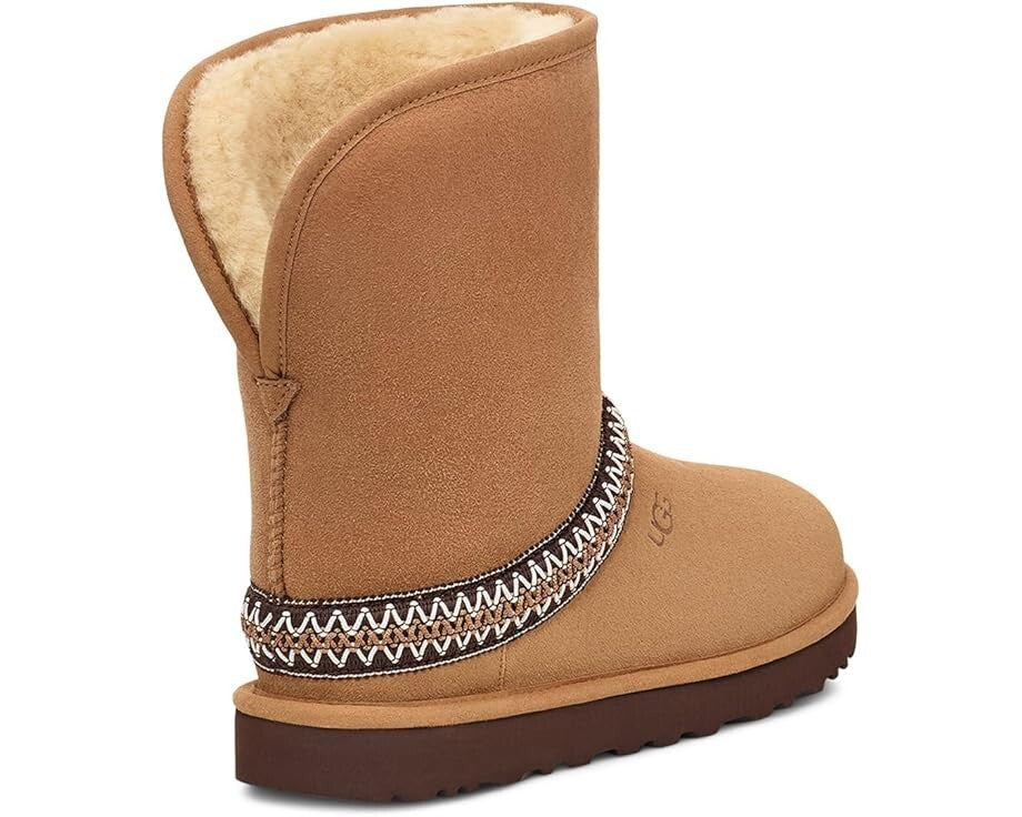 UGG Classic Short Cresent Женские сапоги из каштановой замши на овчинной подкладке RHS3729, коричневый — фото 4