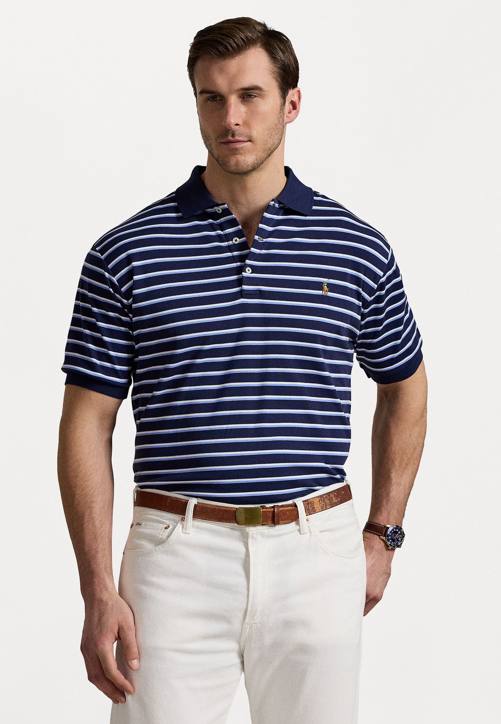 

Рубашка поло STRIPED SOFT COTTON POLO SHIRT Polo Ralph Lauren Big & Tall, серо-коричневый