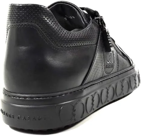 Мужские черные кожаные кроссовки Casadei с молнией для комфорта и моды, черный — фото 3