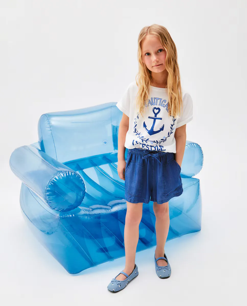 

Шорты для девочек из тенселя с карманами Kids El Corte Inglés, бледно-голубой