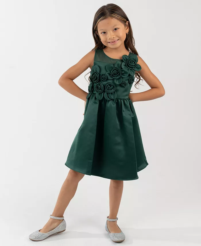 

Платье для девочек 2T-6X с аппликацией 3D цветок Rare Editions, зеленый