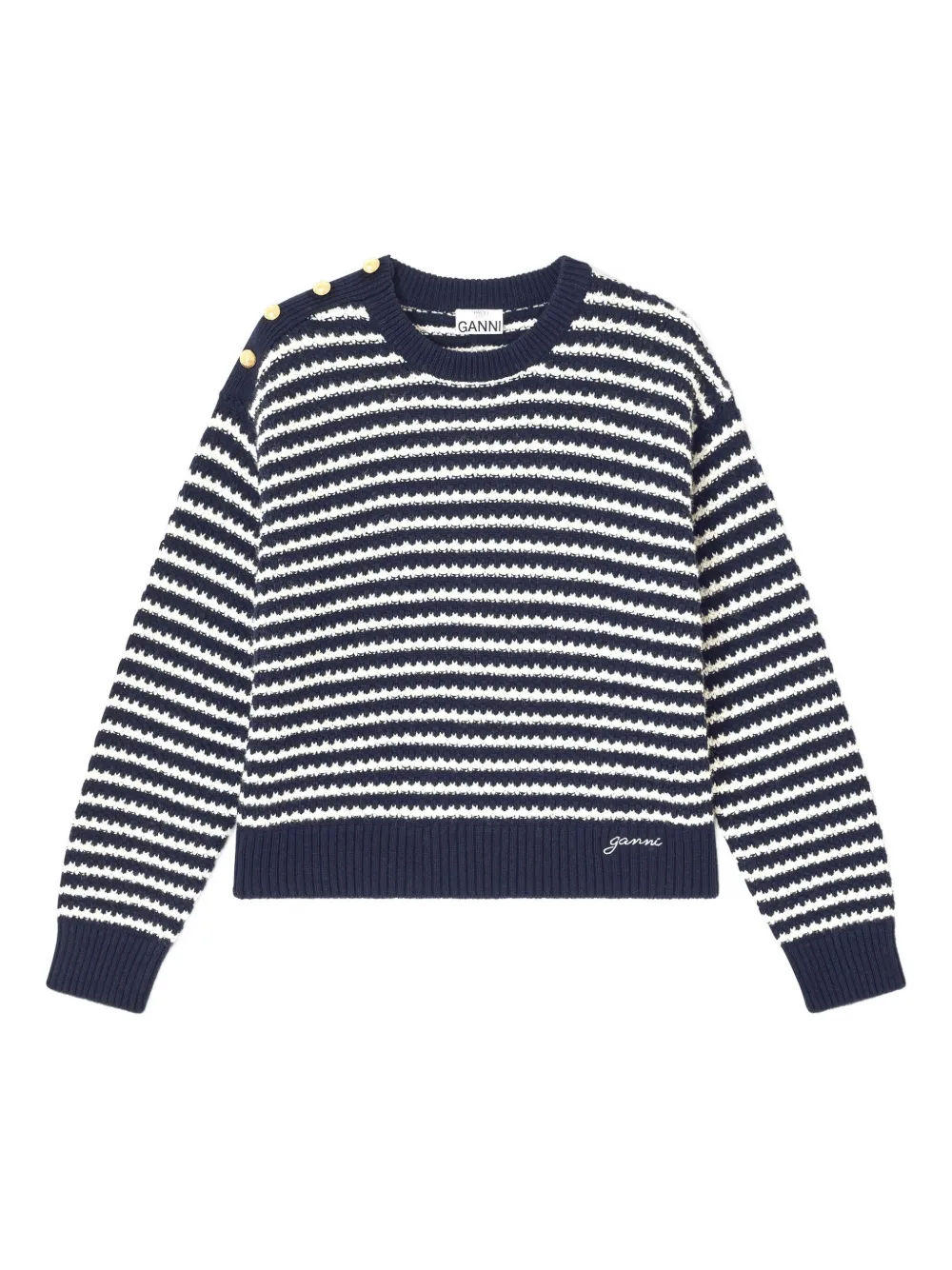 

Полосатый свитер с пуговицами Ganni, синий