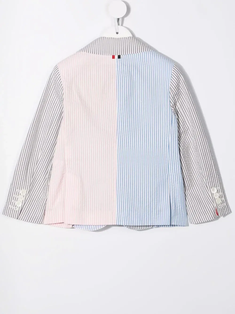 Спортивный пиджак из сирсакера в многополосную расцветку Thom Browne Kids, серый — фото 2