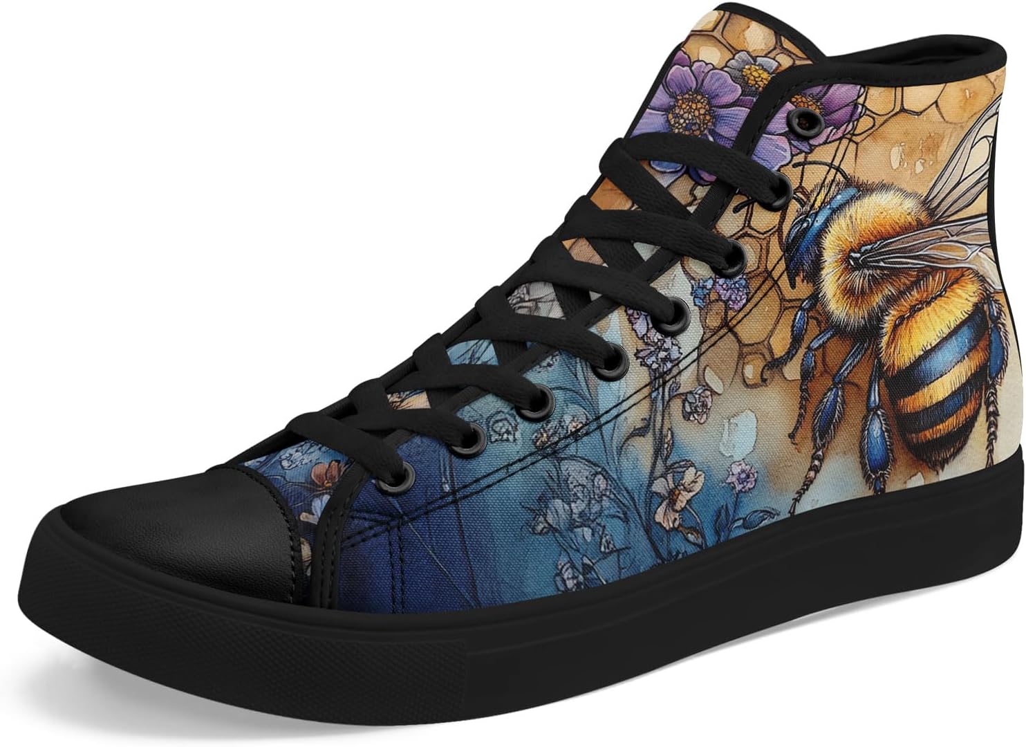 

Кроссовки на высокой подошве AWSOLE Fashion из канвы для мужчин и женщин, унисекс, с принтом пчелы, бабочки, луны и цветов, легкие повседневные обувь на плоской подошве, черный/синий/желтый/фиолетовый/коричневый