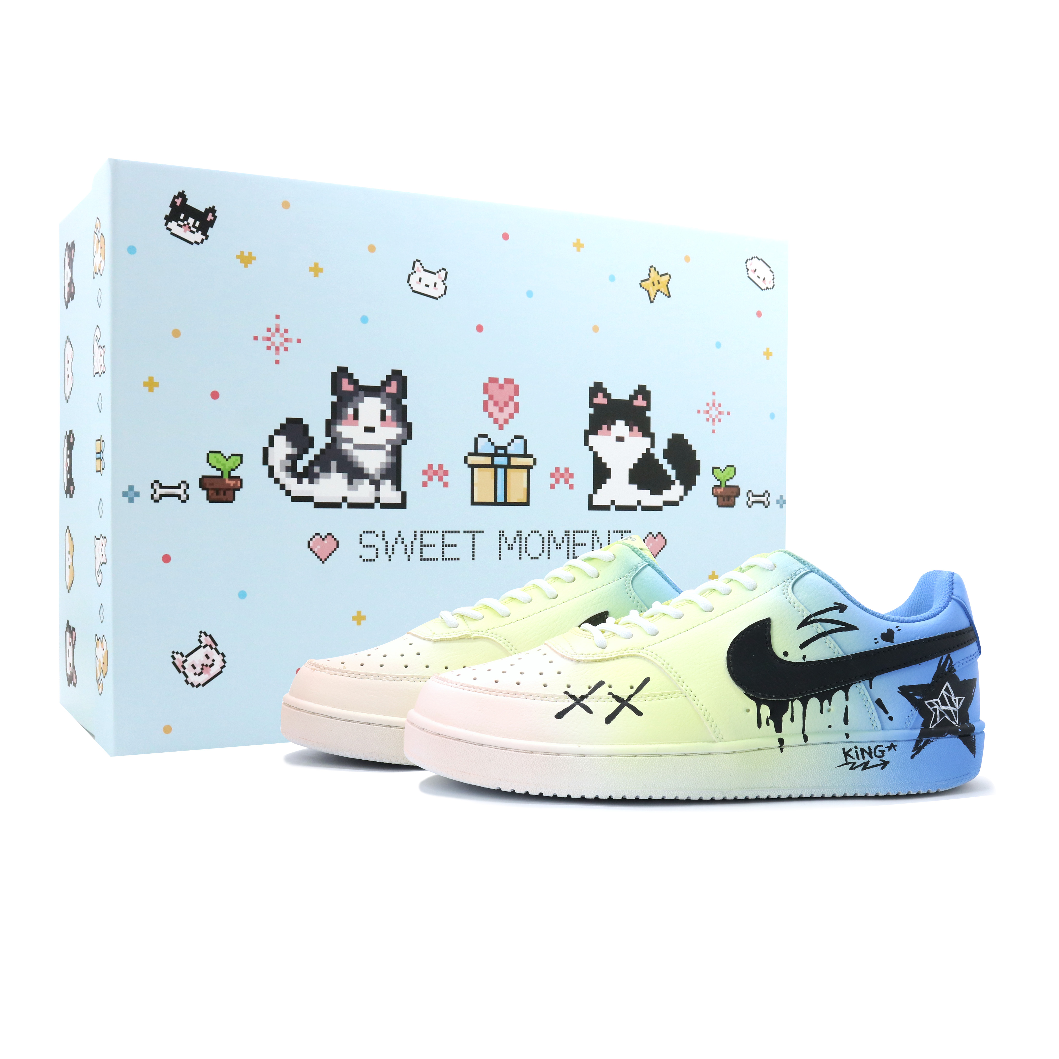 

Nike Кроссовки Court Vision 1 King Star B Box, износостойкие и легкие, низкие, для скейтбординга, мужские, сине-розовые