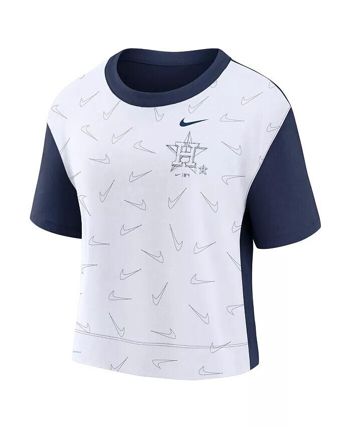Женская модная футболка с высокими бедрами, темно-синяя и белая Houston Astros Line Up Nike — фото 3