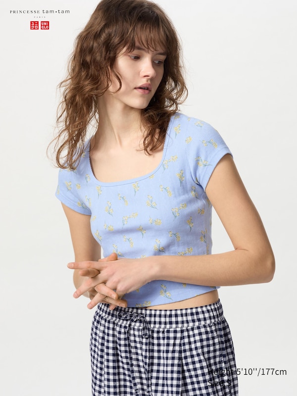 

Футболка с квадратным вырезом «Пуантель» Uniqlo, синий