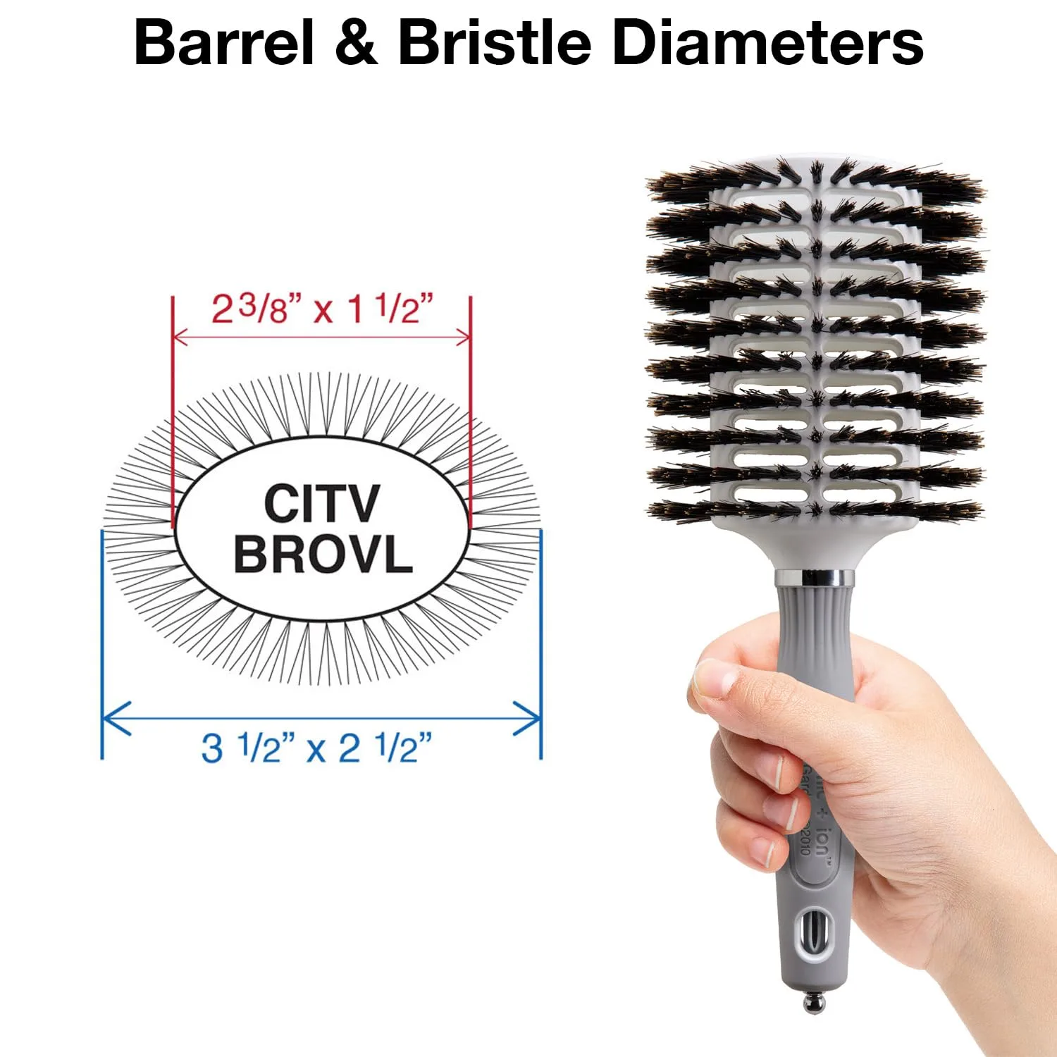 Расческа Olivia Garden Ceramic and Ion Turbo Vent из 100% натуральной щетины кабана с разделителем прядей. 8,9 см x 6,4 см, White / Grey — фото 2