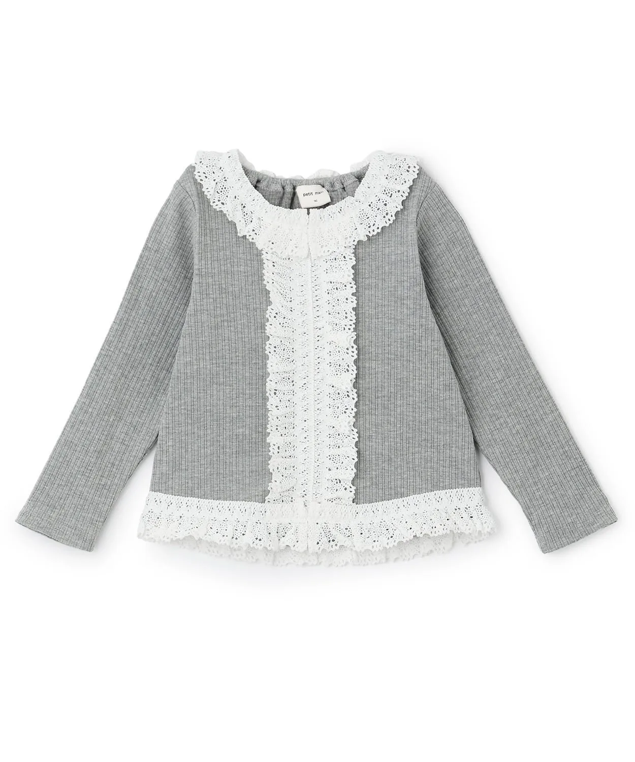 Футболка с длинными рукавами из махровой ткани с кружевной оборкой Petit main, Top Gray