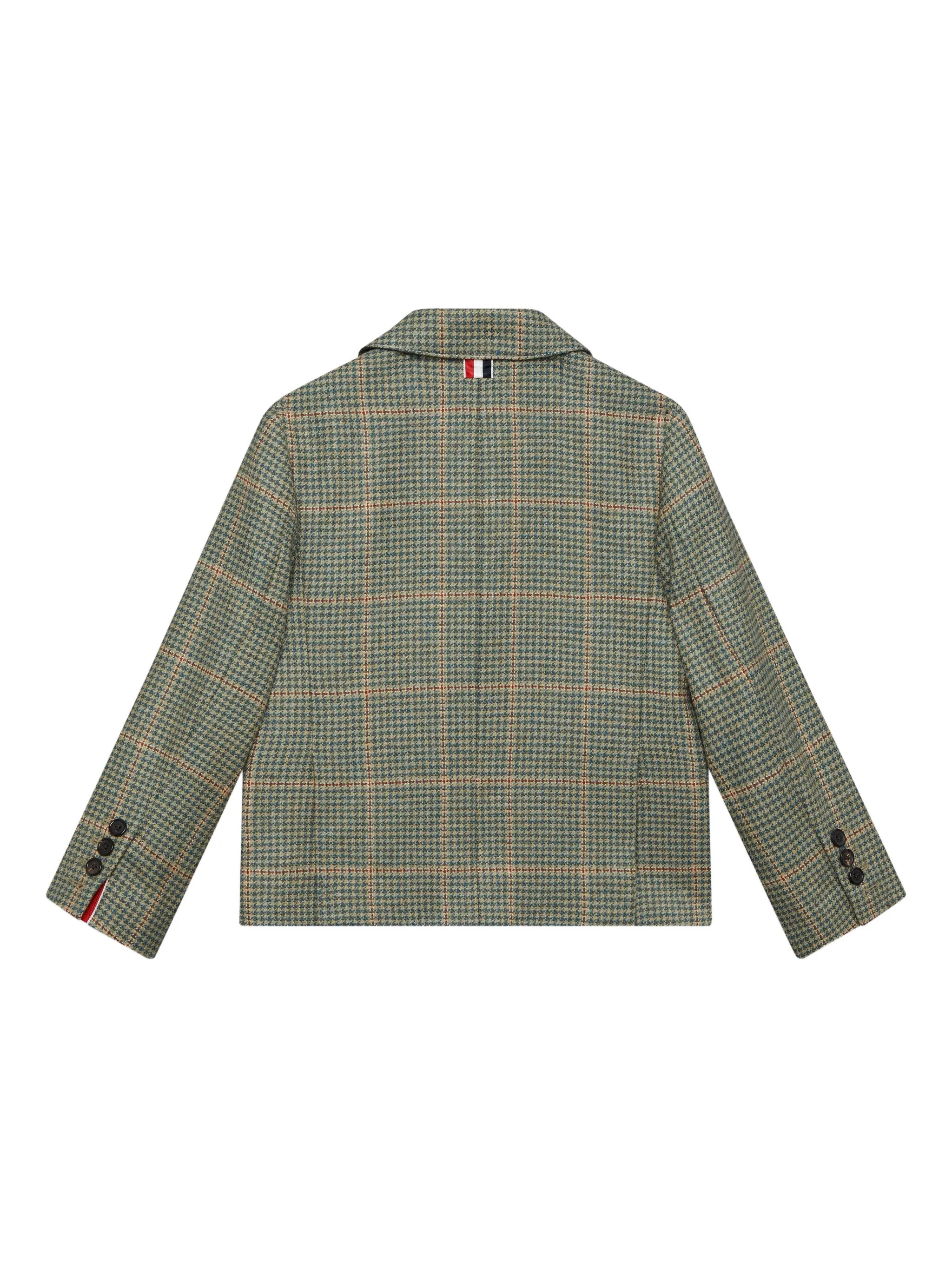 Твидовый блейзер в ломаную клетку Thom Browne Kids, зеленый — фото 2