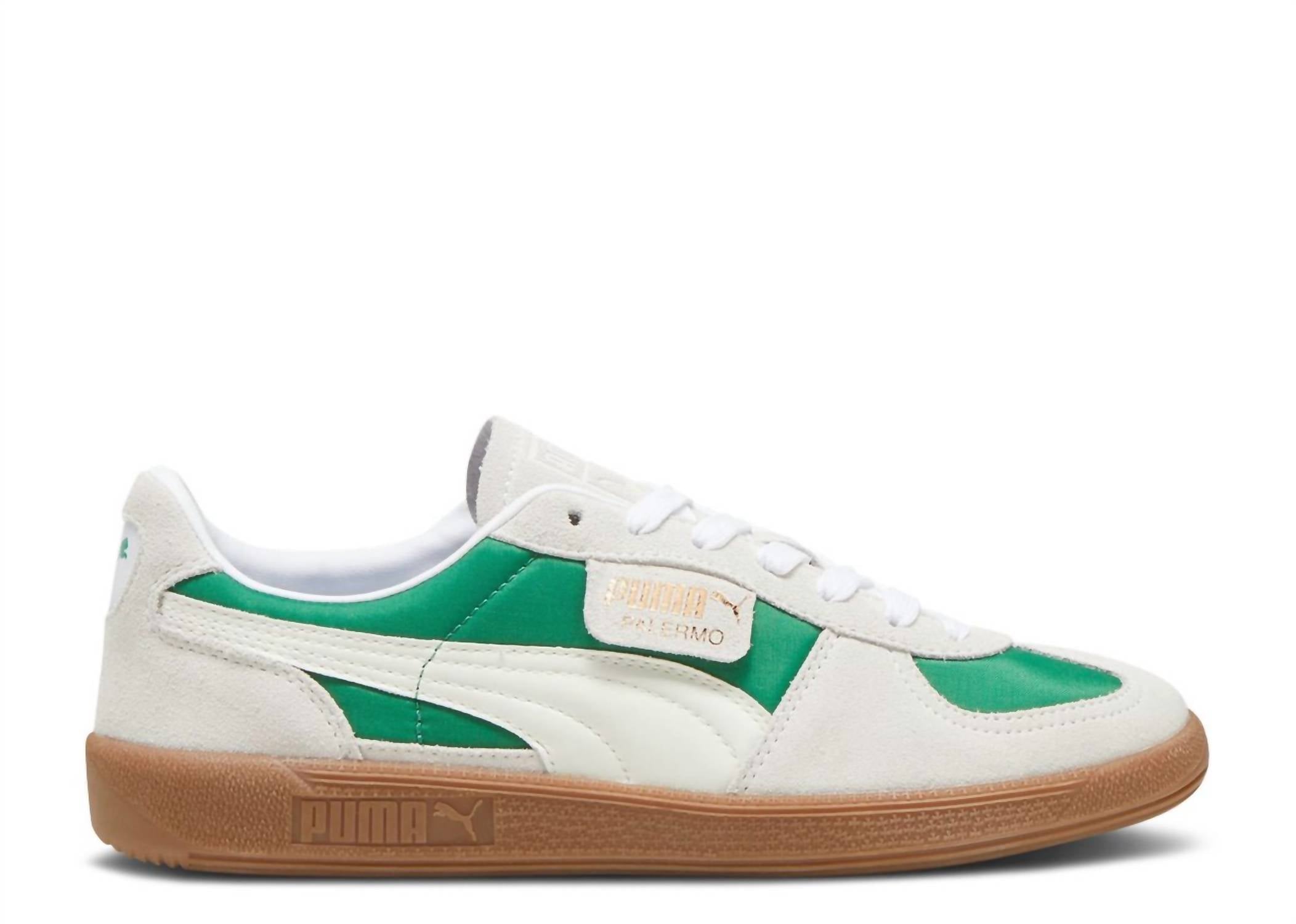 

Мужские кеды Palermo в зеленом и теплом белом цвете (коричневая подошва) Puma
