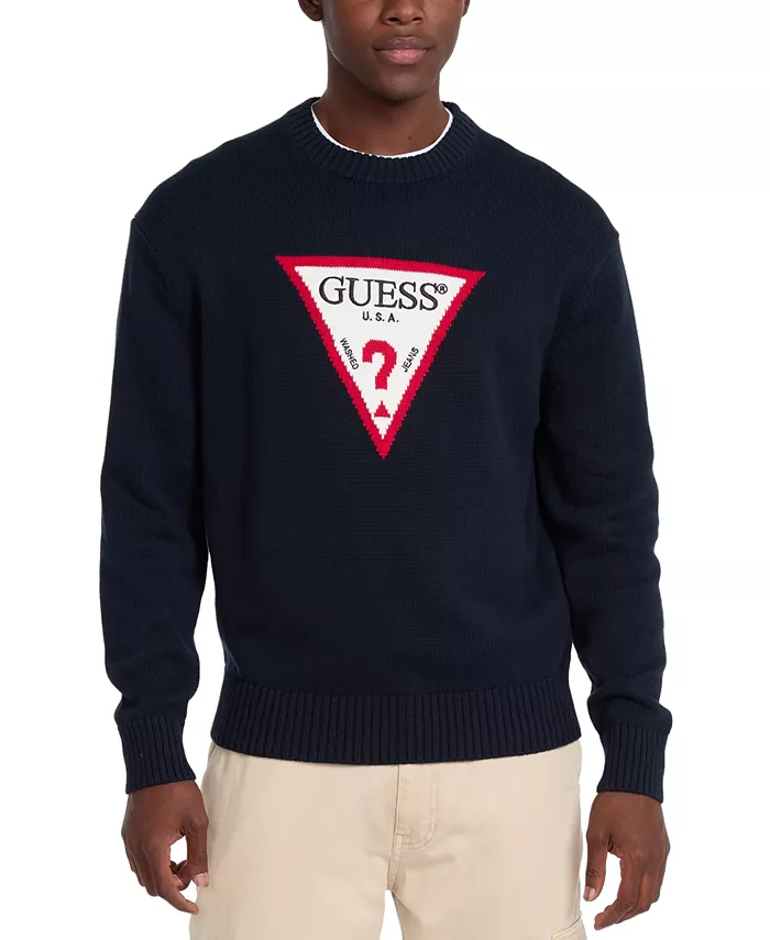 

Мужской свитер с большим треугольным логотипом GUESS JEANS, синий