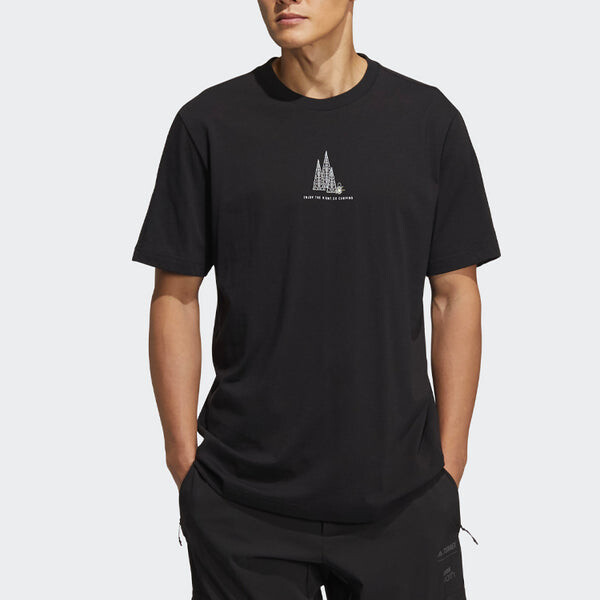Футболка Men's adidas Camping Graphic Short Sleeve Tee Pattern Round Neck Black T-Shirt, черный — фото 2