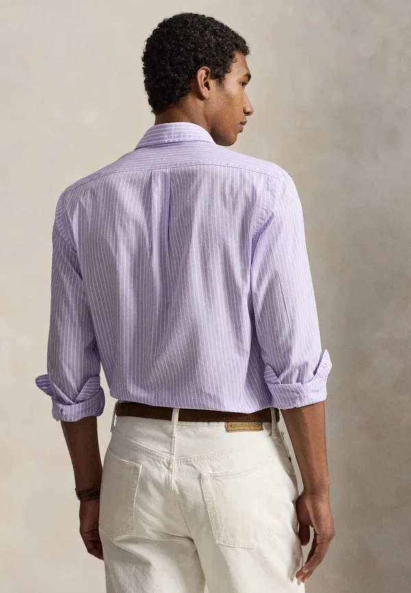 Рубашка Polo Ralph Lauren Custom Fit Striped Broadcloth Shirt, пудрово-фиолетовый белый — фото 3
