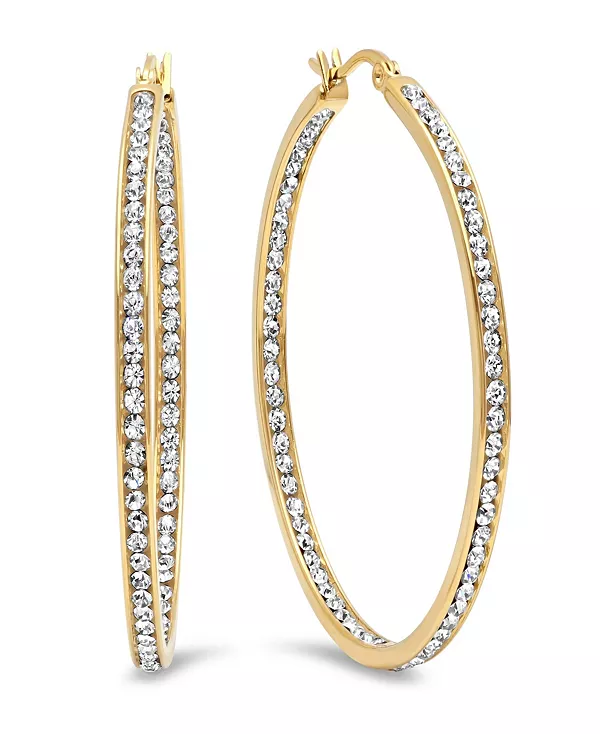 

Женские серьги-кольца из нержавеющей стали с имитацией бриллиантов внутри и снаружи Steeltime, gold