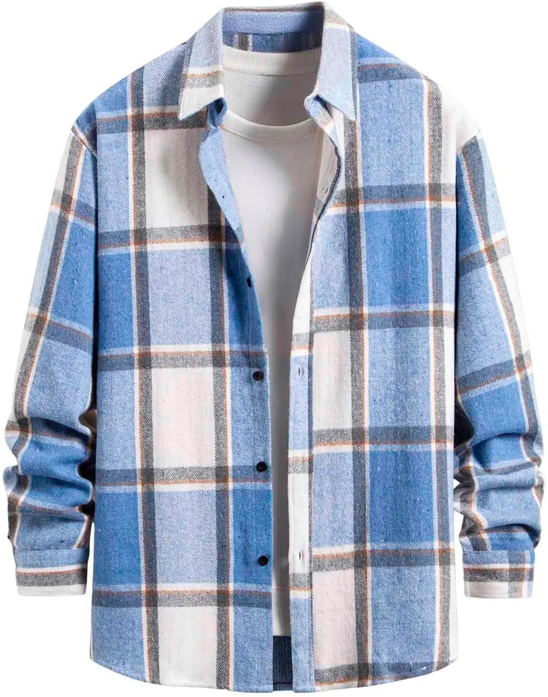 

Мужская клетчатая фланелевая рубашка с длинным рукавом Casual Cotton Button Down Overshirt Jacket Lightweight Shacket с карманами Xiaojmake