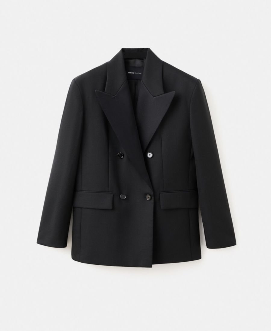 

Женский пиджак из шерстяной смеси с отворотами MANGO, Black