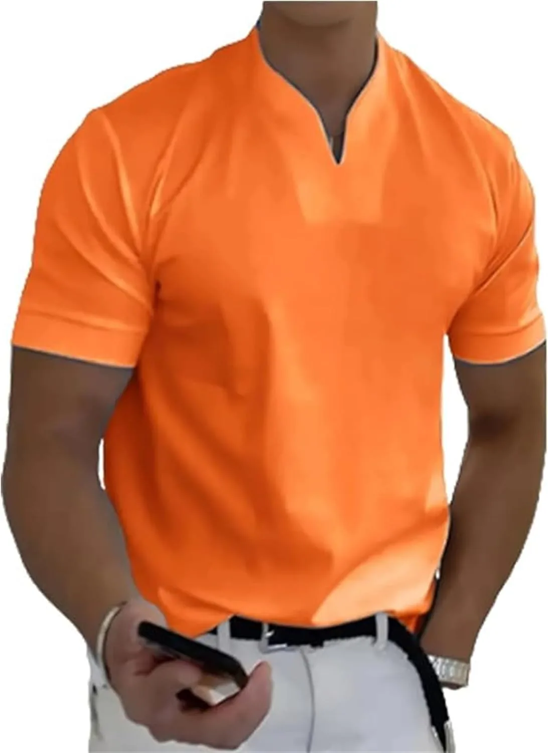 

Мужская рубашка, High Stretch Slim Fit V Neck Solid Color Henley