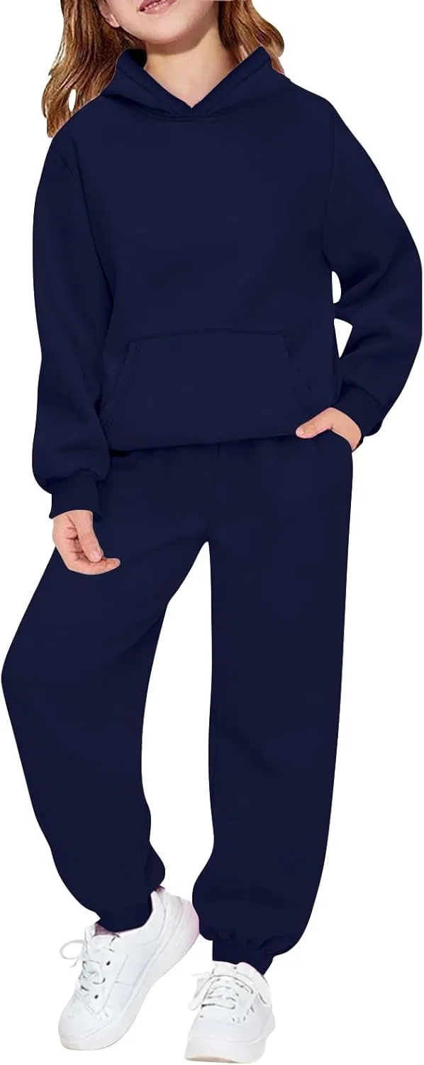 Детский спортивный костюм с капюшоном, флис, Navy