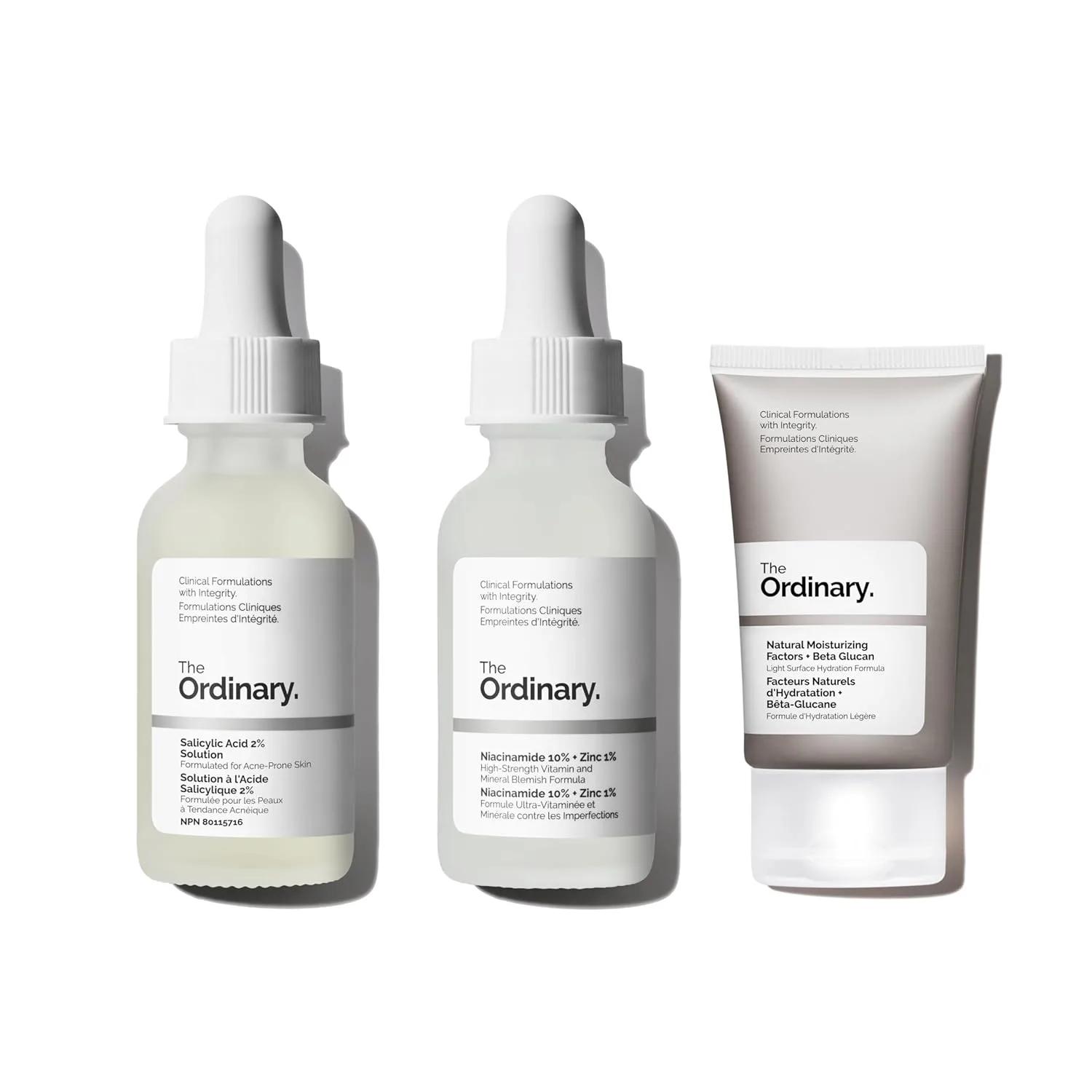 The Ordinary Acne Collection - набор для ухода за жирной и склонной к акне кожей: салициловая кислота 2%, ниацинамид 10% + цинк 1%, натуральные увлажняющие факторы + бета-глюкан