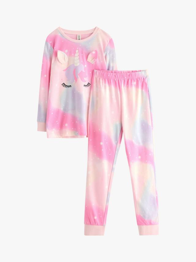 

Детский хлопковый пижамный комплект с длинным рукавом и единорогами Lindex, Light Pink