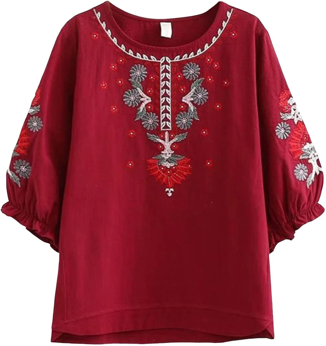Блуза из хлопка и льна, повседневная, Oversize, красный — фото 3