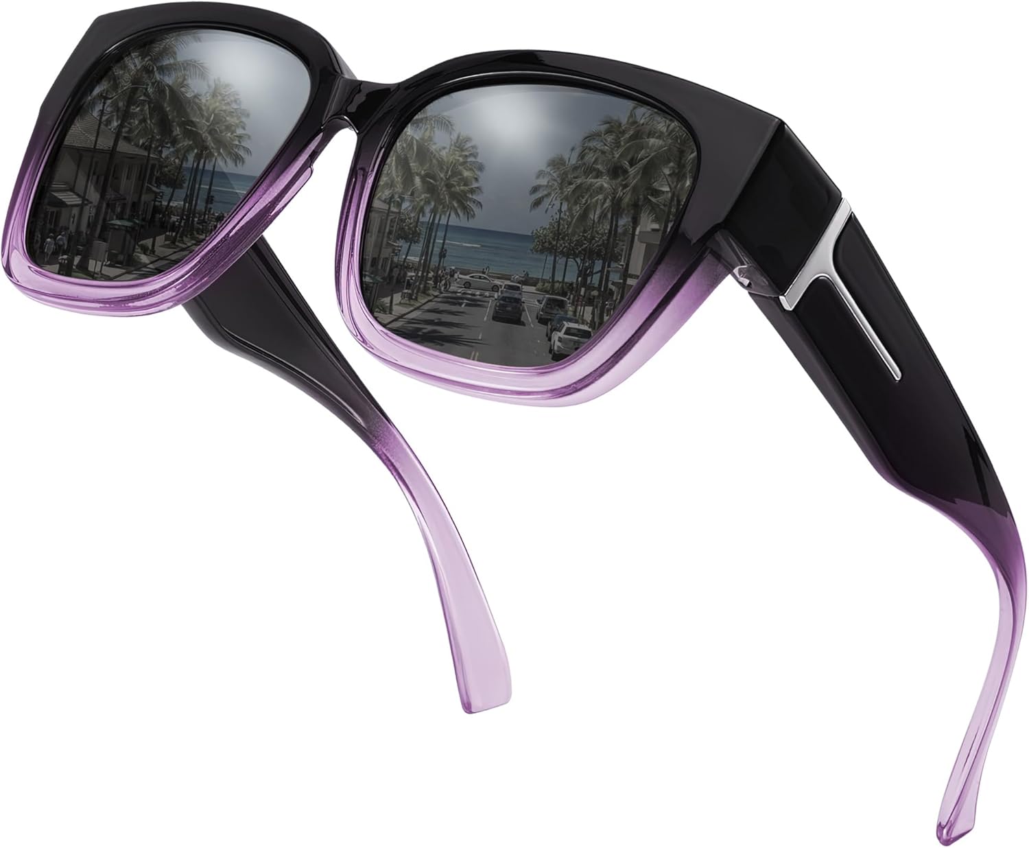 

Женские солнцезащитные очки Myiaur Fit Over, модные дизайнерские очки увеличенного размера с поляризацией для вождения и защитой от УФ-излучения UV400, A05 Gradient Purple Frame/Gray Lens