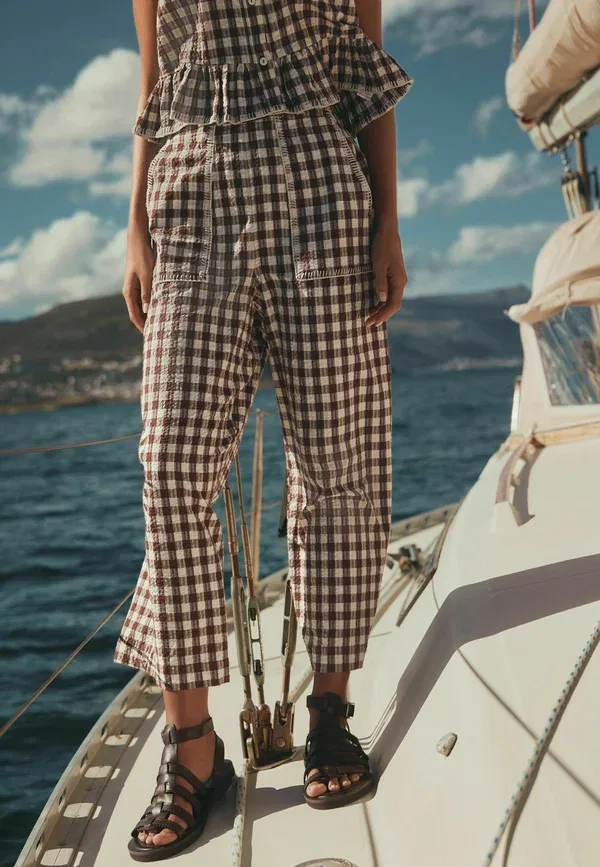 Брюки Next, Regular fit straight leg crop, шоколадно-коричневая клетка — фото 2