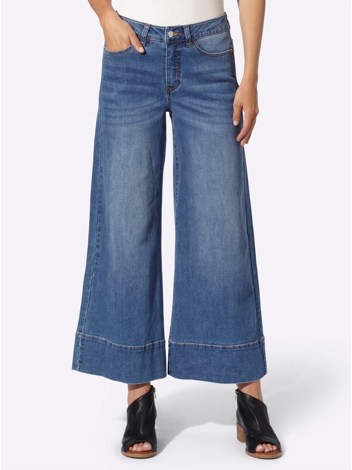 

Джинсы с пятью карманами, выбеленные в синем цвете Heine