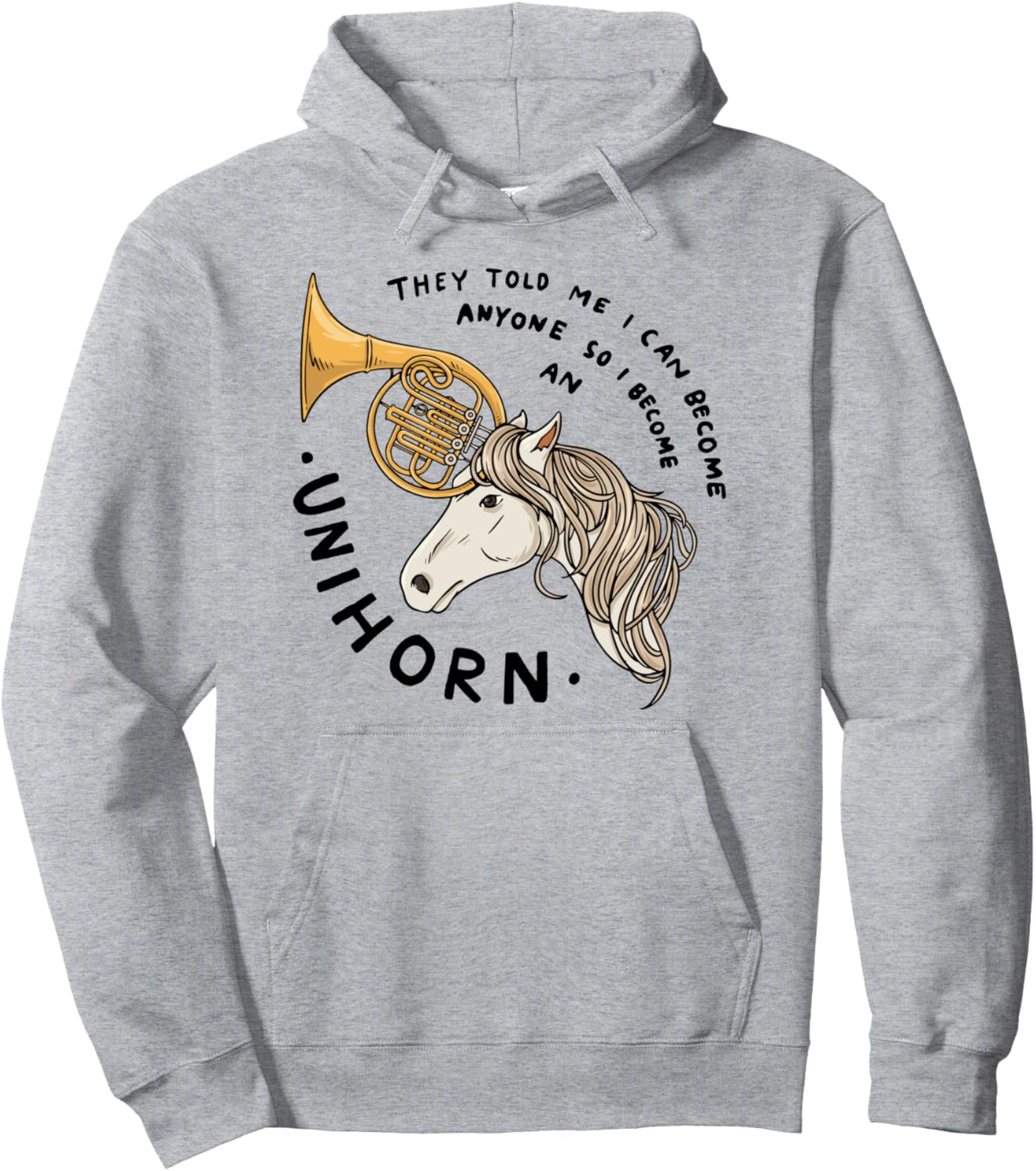 

Худи с изображением единорога и юмористическим рисунком для валторнистов Marching Horn Player Design, серый