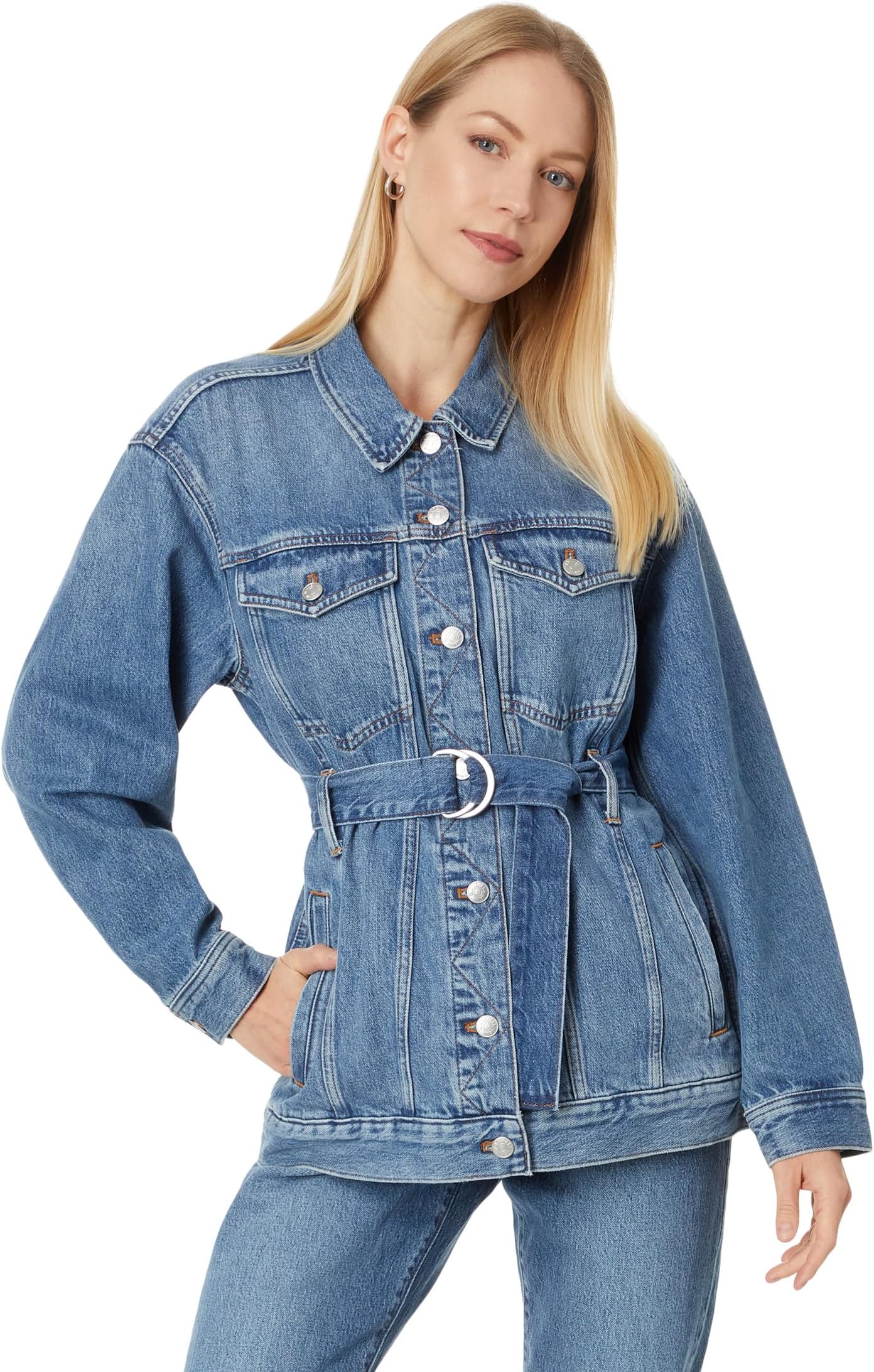 

Куртка Madewell Denim Belted Oversized Trucker Jacket in Reston Wash, Reston Wash