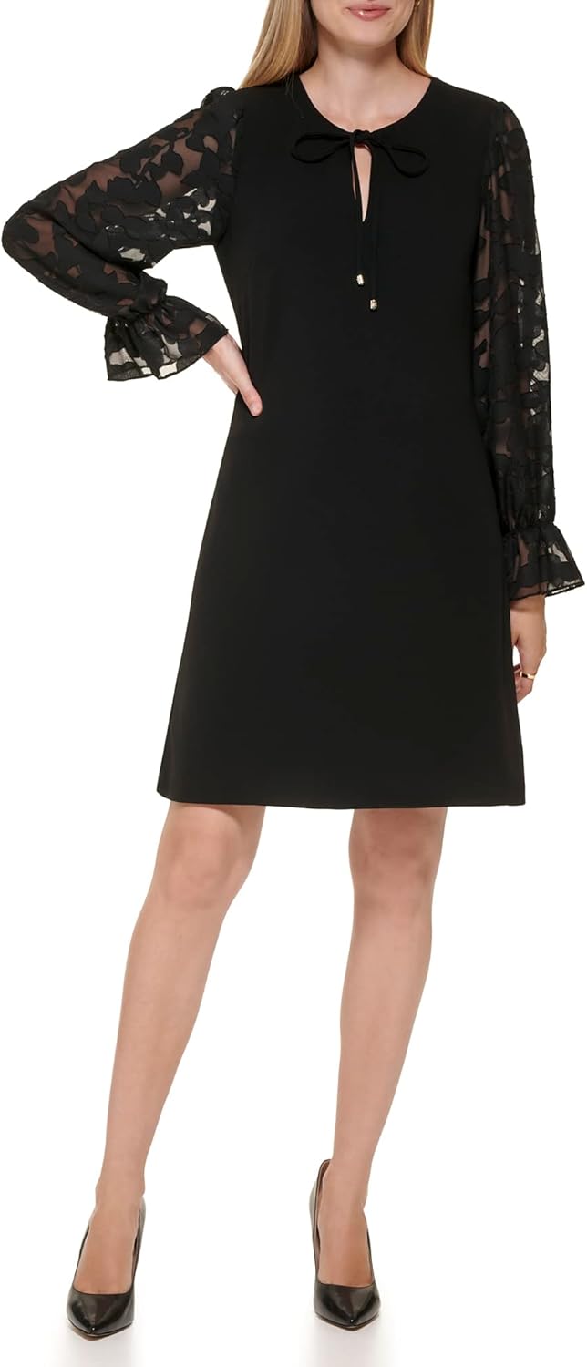 

Женское платье-рубашка Tommy Hilfiger с длинным рукавом и вырезом-калькулятором, с завязкой, Black