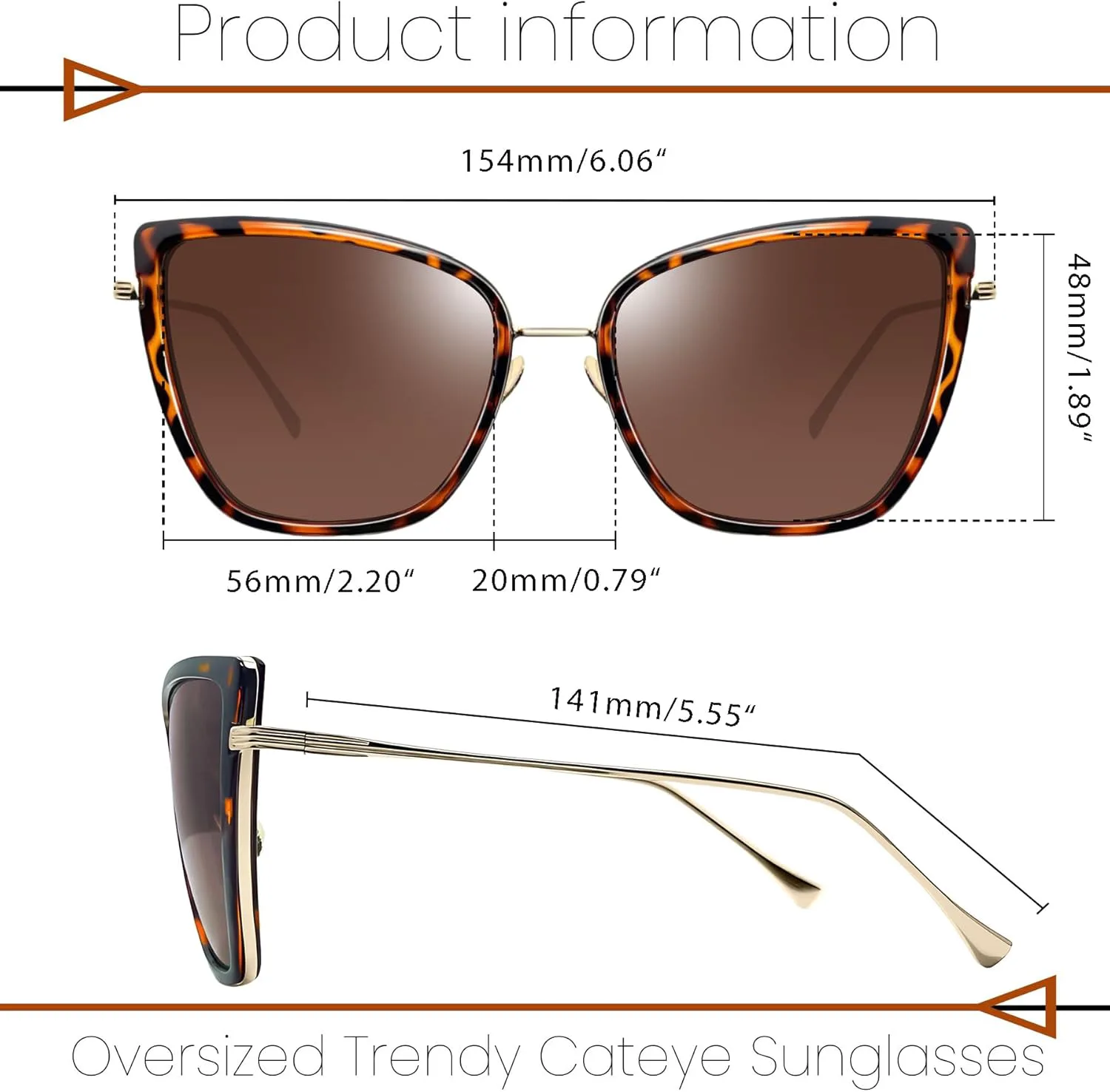 

Женские солнцезащитные очки Joopin Oversized Cateye с эффектом «кошачьего глаза», модные солнцезащитные очки с защитой от УФ-излучения, A17-tortoise Brown