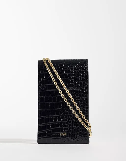 

Черный чехол для телефона через плечо Mango с крокодиловым принтом
