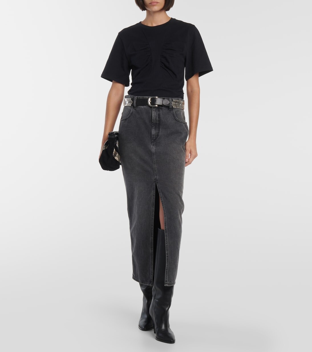 Футболка zeren из хлопкового джерси с драпировкой Isabel Marant, черный — фото 2