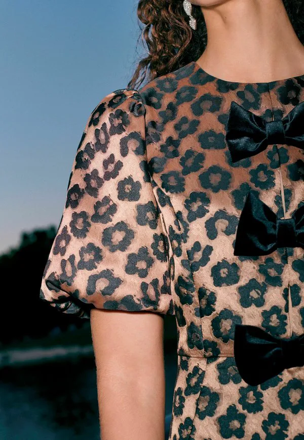 Платье-Мини прямого кроя с пышными рукавами и бантом Next, Leopard Animal Print — фото 4