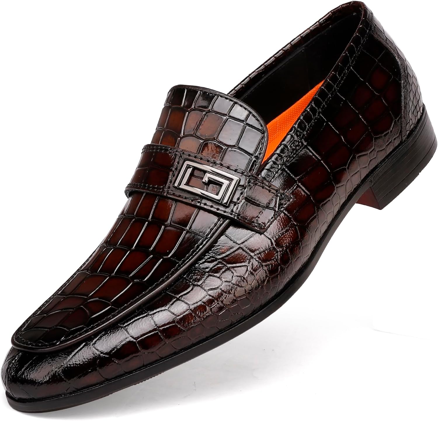 

Классические кожаные мужские лоферы с крокодиловым принтом, без шнурков, деловая обувь премиум-класса для мужчин Generic, Coffee