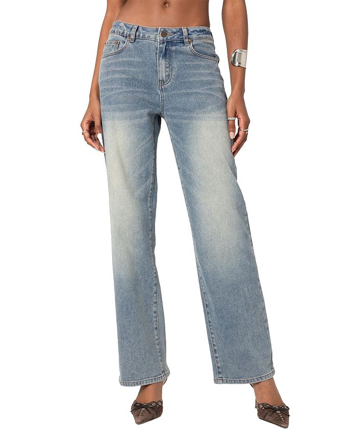 

Джинсы Amia High Rise Straight Leg Jeans в синем цвете Washed Edikted, синий