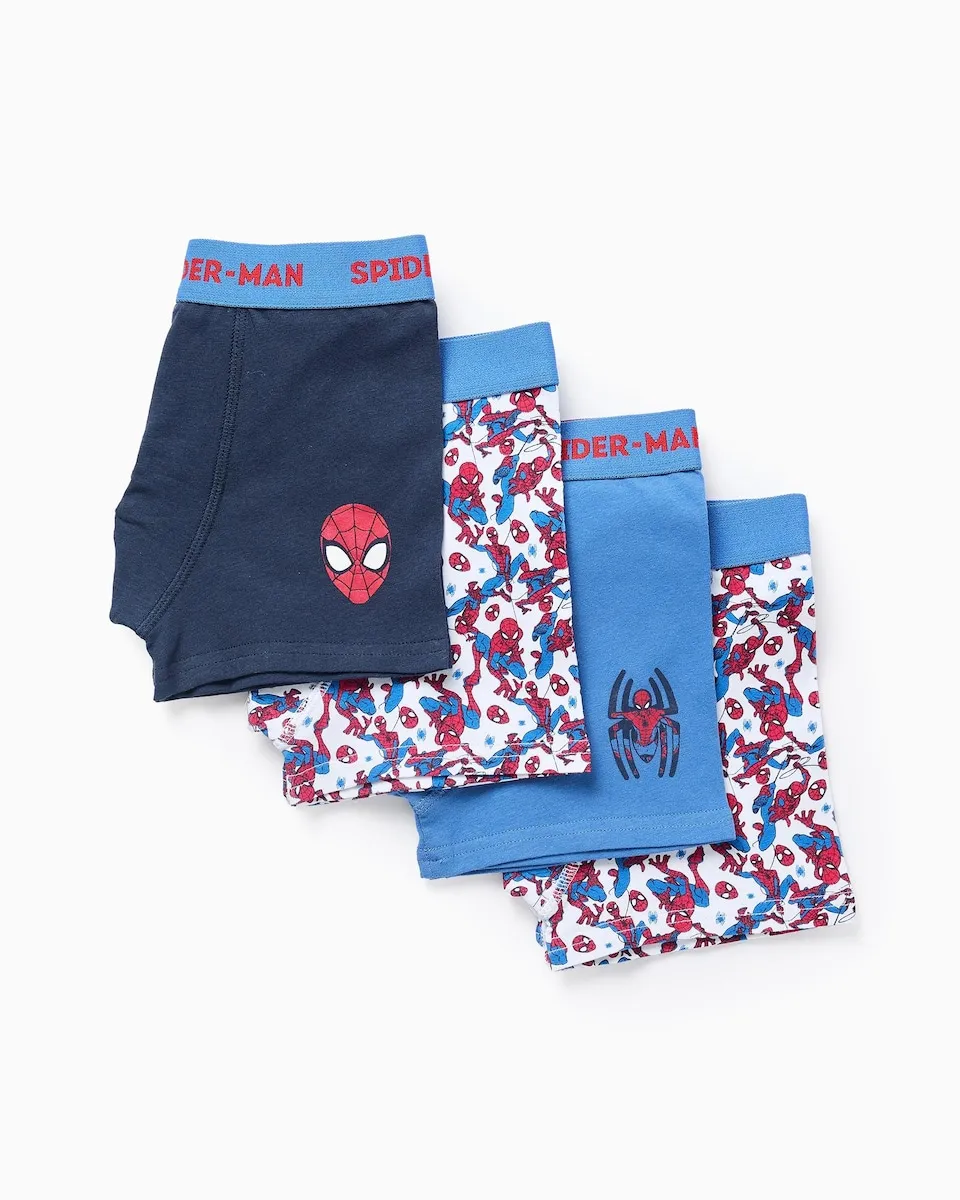 

Набор из 4 детских боксеров с мотивом Человек-паук, эластичная талия Zippy, синий