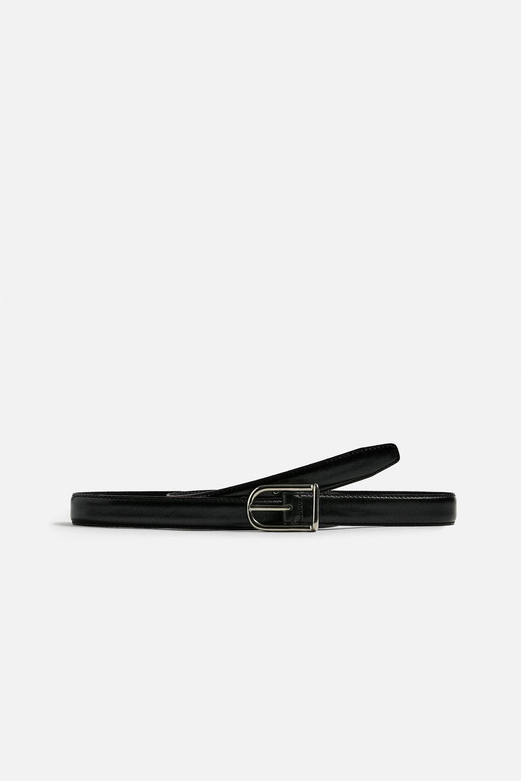 

Кожаный ремень с отстрочкой сверху ZARA, черный