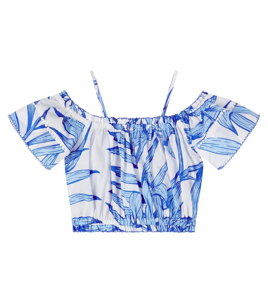 Хлопковый топ с цветочным принтом Donna Poupette St Barth Kids, синий