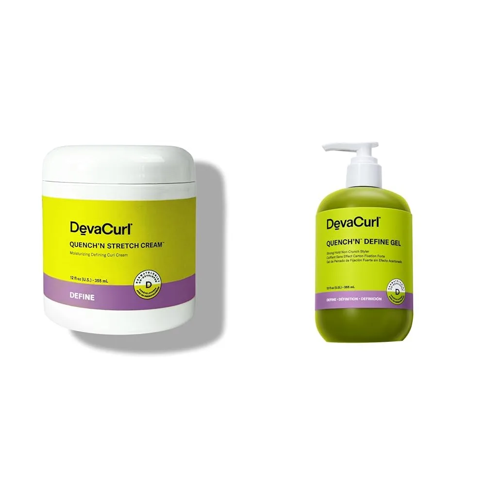 DevaCurl Quench'n Gel & Cream - Гель для определения формы локонов, сильная фиксация, не скручивает локоны, увлажняющий крем для формирования локонов, набор