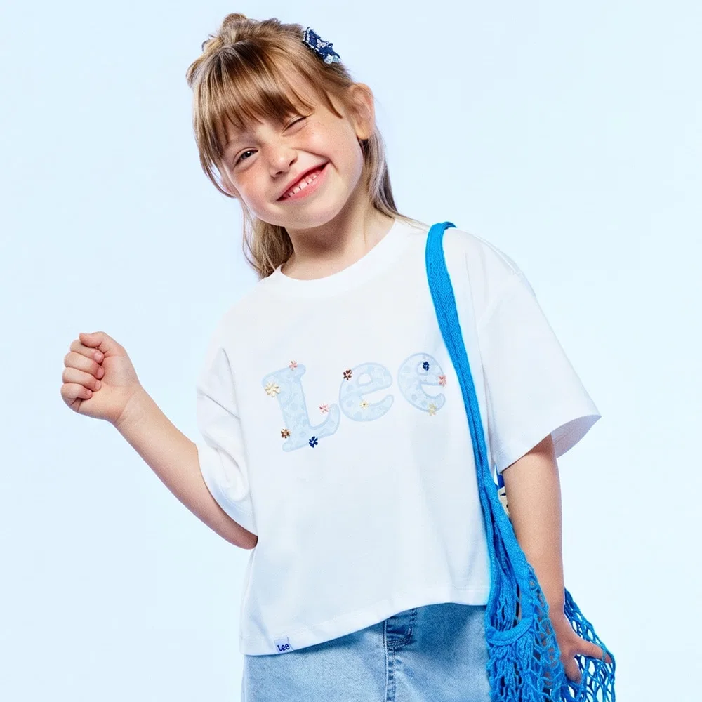 Детская укороченная футболка с кружевным принтом Daisy белая от Lee Kids